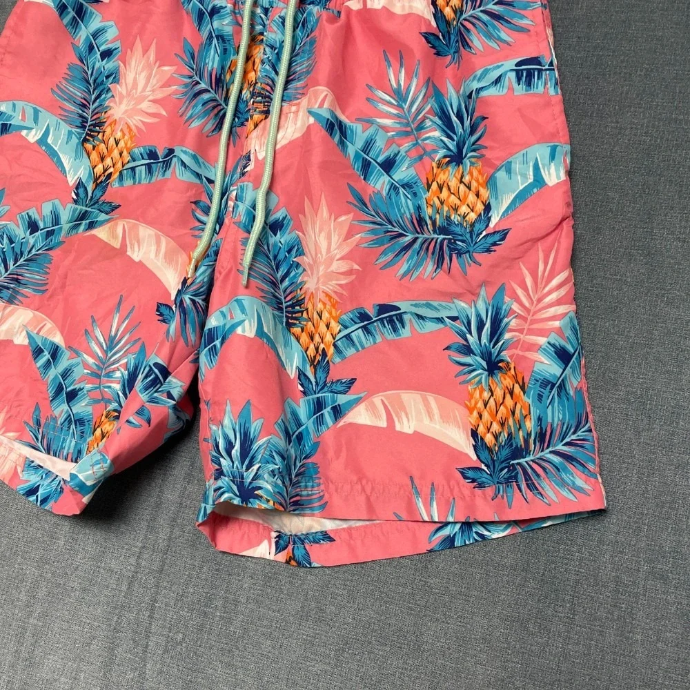 Club Room Board Shorts Mens Small Coral Pink Pineapple Palm Leaf Swimwear Beach